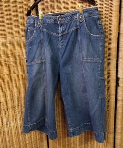 VTGE Quizz NY Womens Capri Pants Utility Blue Jean Denim Wide Legs Size 16/36"